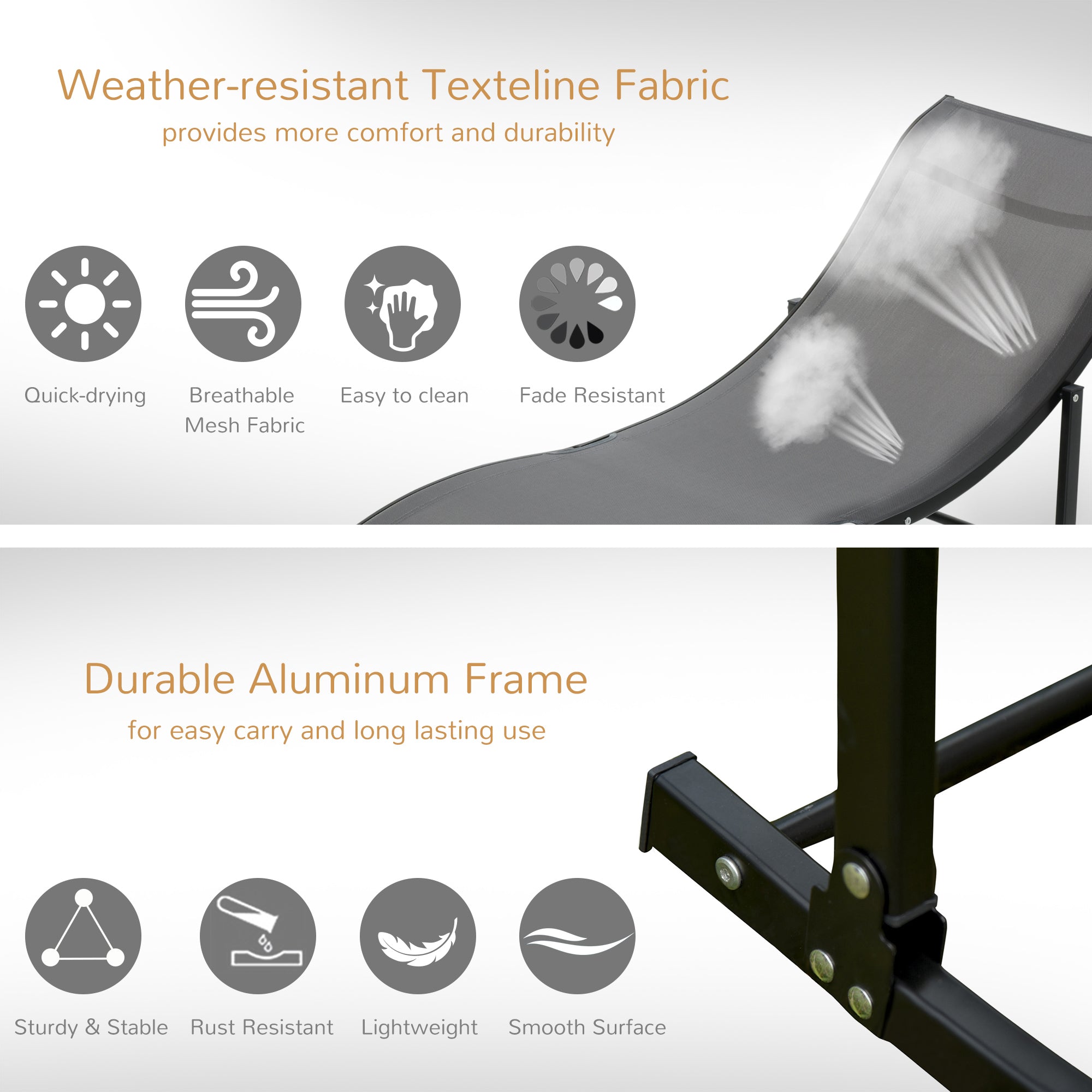 Set of 2 S-shaped Foldable Lounge Chair Sun Lounger Reclining Outdoor, Grey