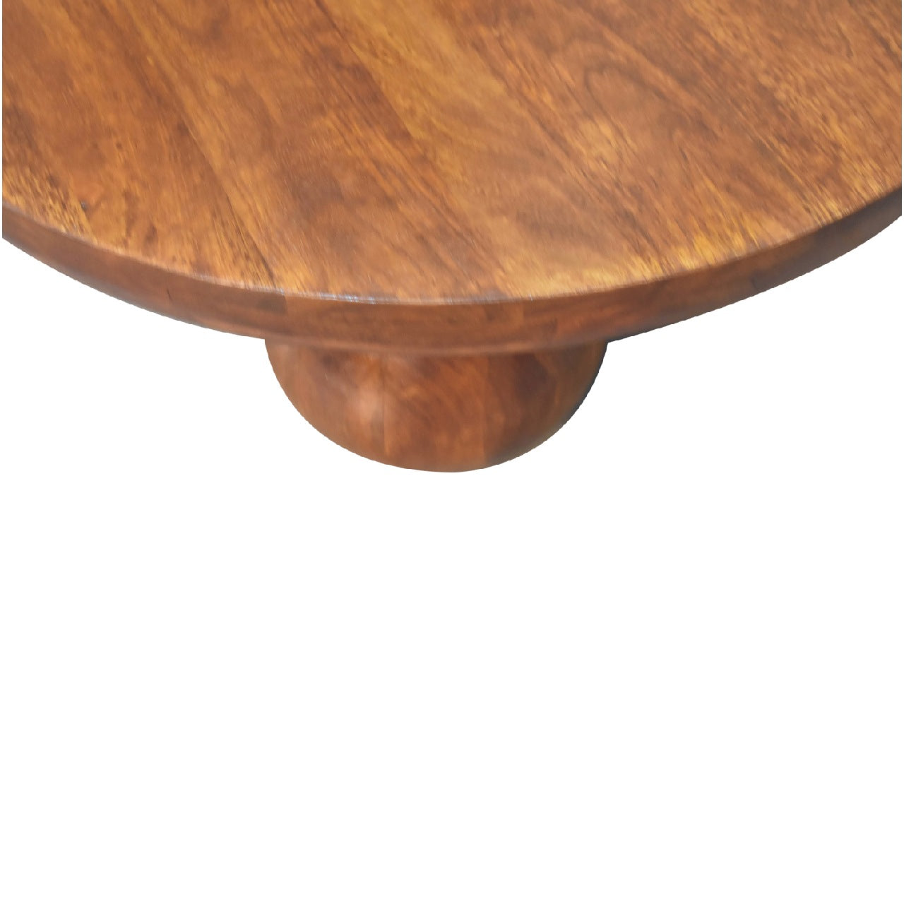 Solid Wood Table, Central Ball Design, Dark Brown Chestnut