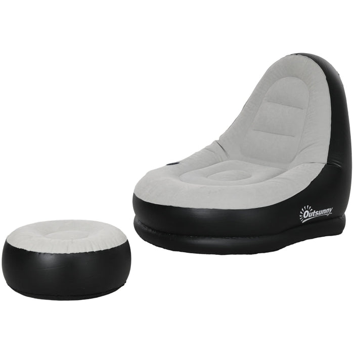 Inflatable Sofa with Footstool, Air Sofa with Cup Holder, Light Grey