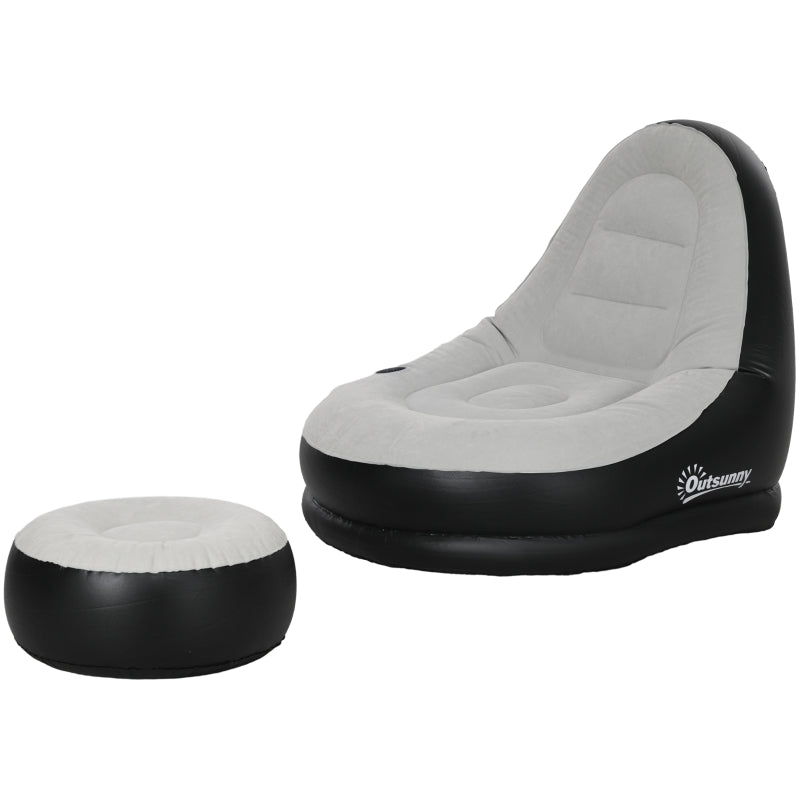 Inflatable Sofa with Footstool, Air Sofa with Cup Holder, Light Grey