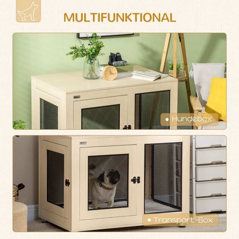 Hundebox, abschließbar, 2 Türen, Natur + Schwarz