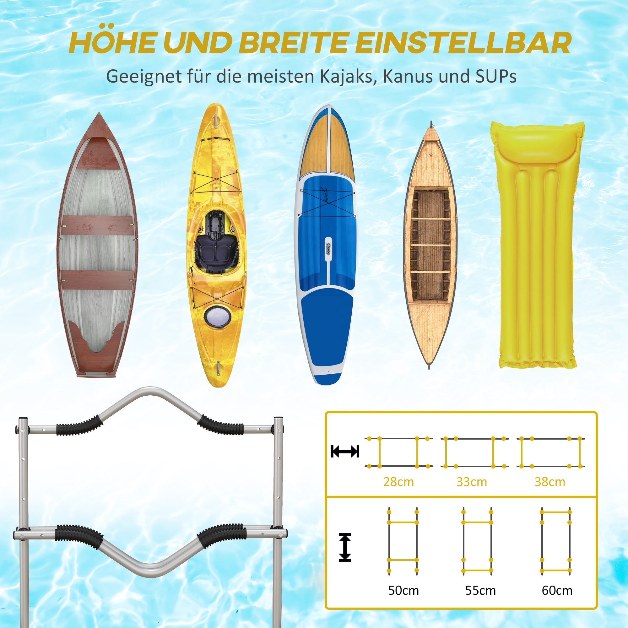 Kayak Trolley Adjustable, Tension Strap, Aluminum Yellow