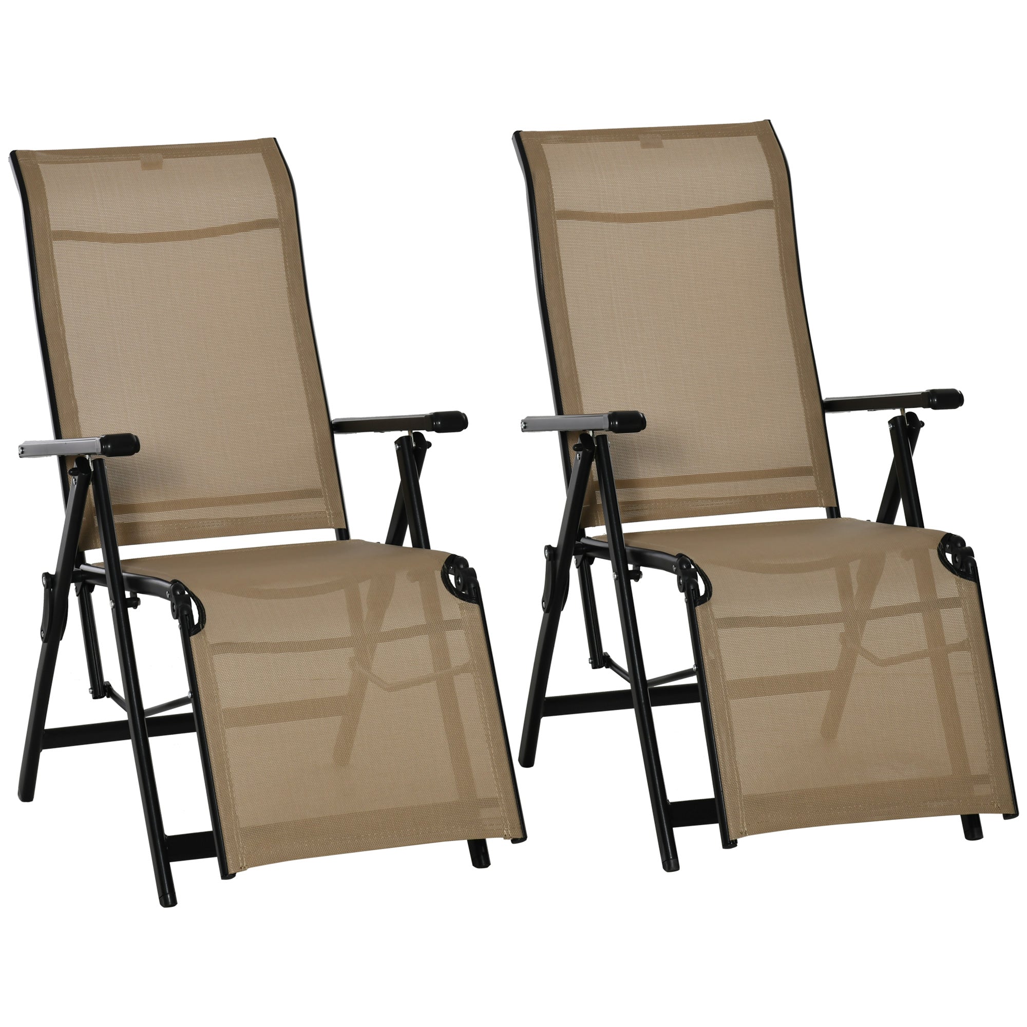 Outdoor Sun Lounger Set of 2, 10-Position Adjustable Folding with Footrest, Beige Texteline
