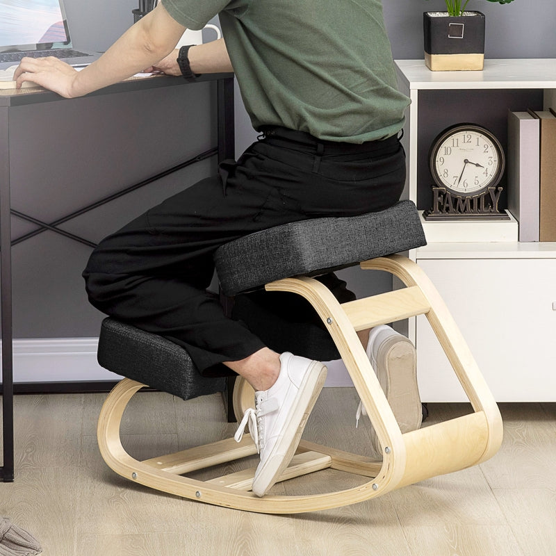 Vinsetto Kneeling Stool, Ergonomic, Upholstered, Birch Wood, Black