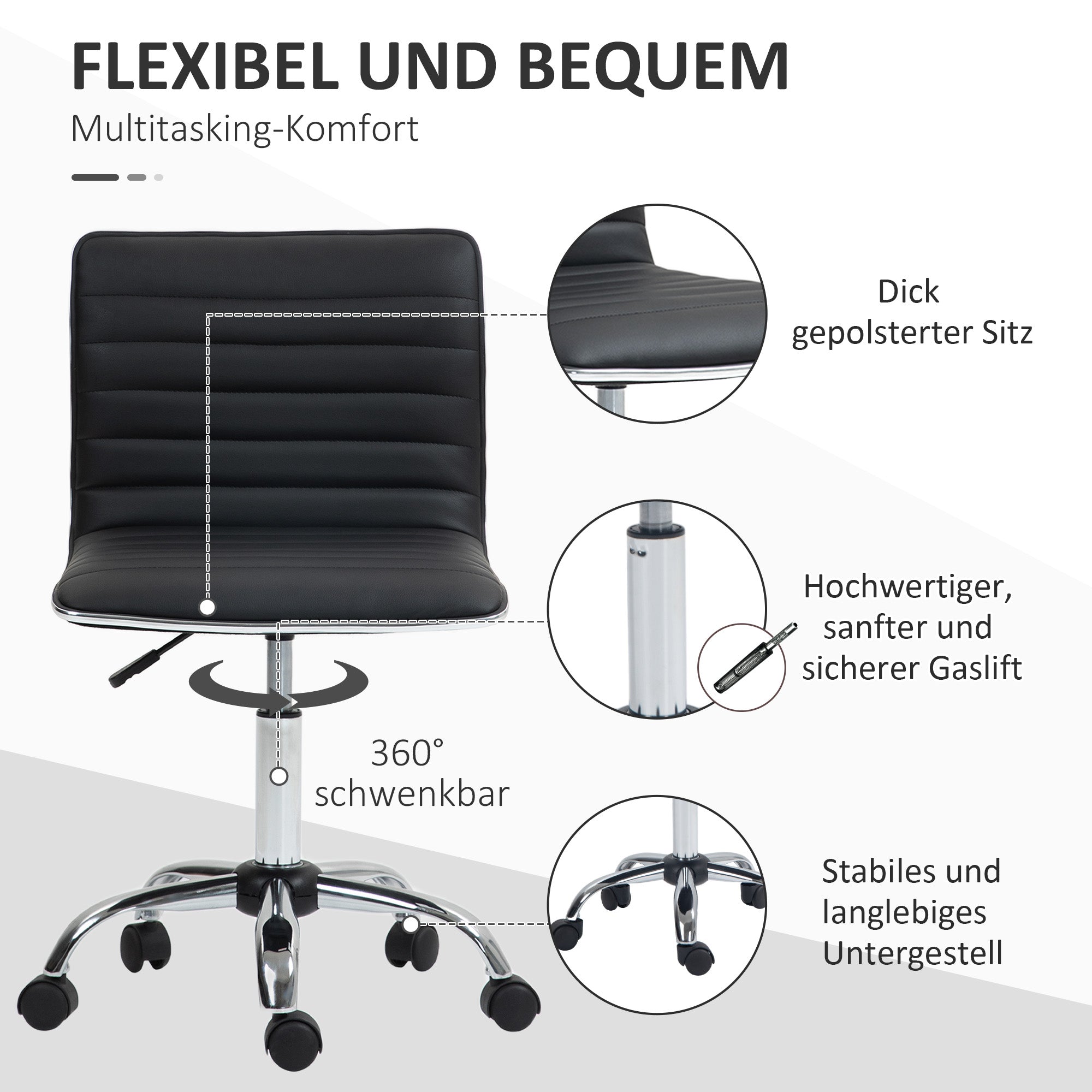 Bürostuhl, höhenverstellbar, drehbar, 120 kg, Schwarz