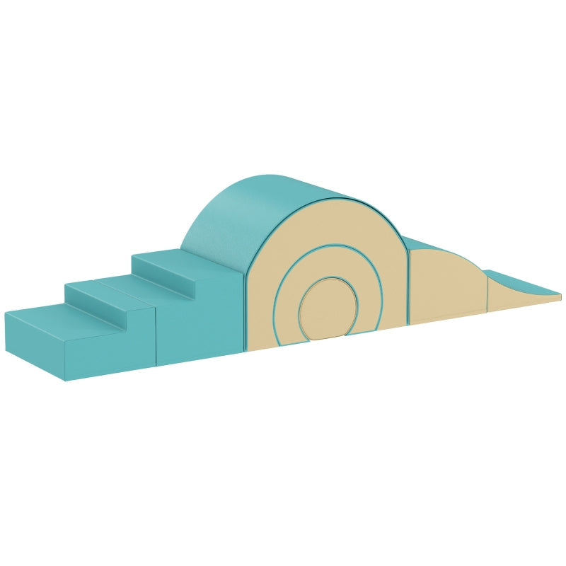 5-Piece Soft Building Block Set, Climbing and Crawling Indoor Play Shapes, Green Faux Leather Foam