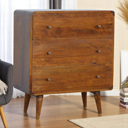 Solid Wood Curved Chestnut Chest with 3 Drawers for Organization, Dark Brown