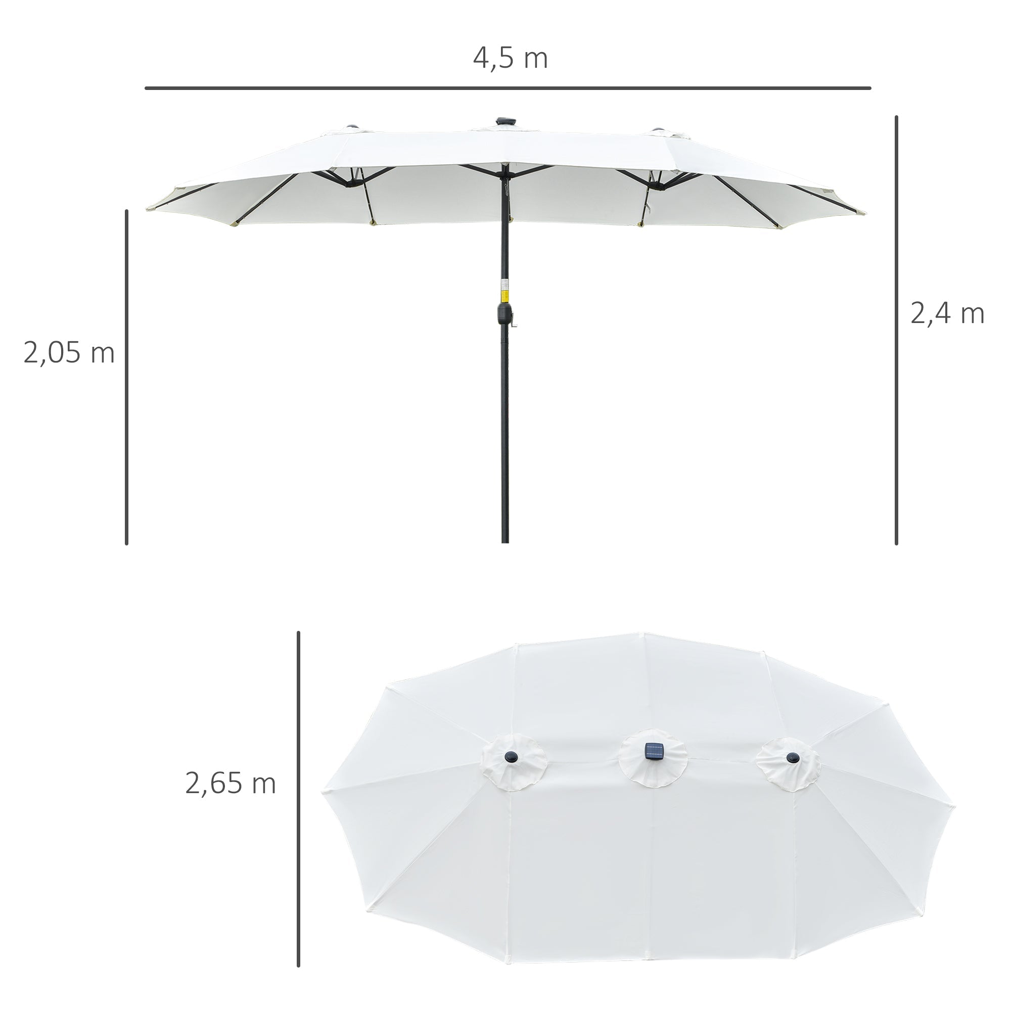 Parasol 4.5m Double Oval LED Solar Garden Patio Black/Cream White