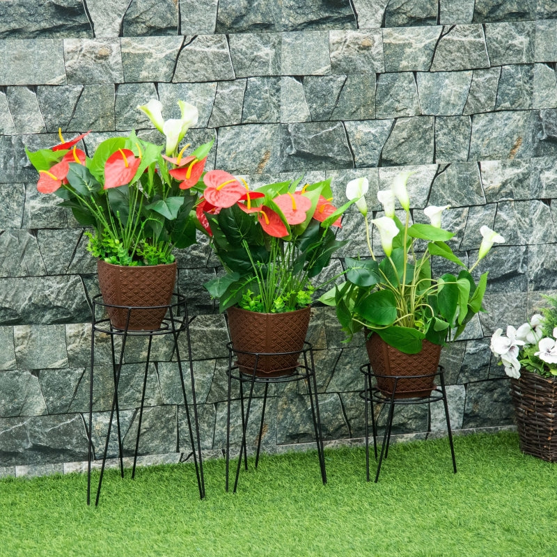 Flower Stand Set, 3-Piece Plant Stands for Pots, Black Metal