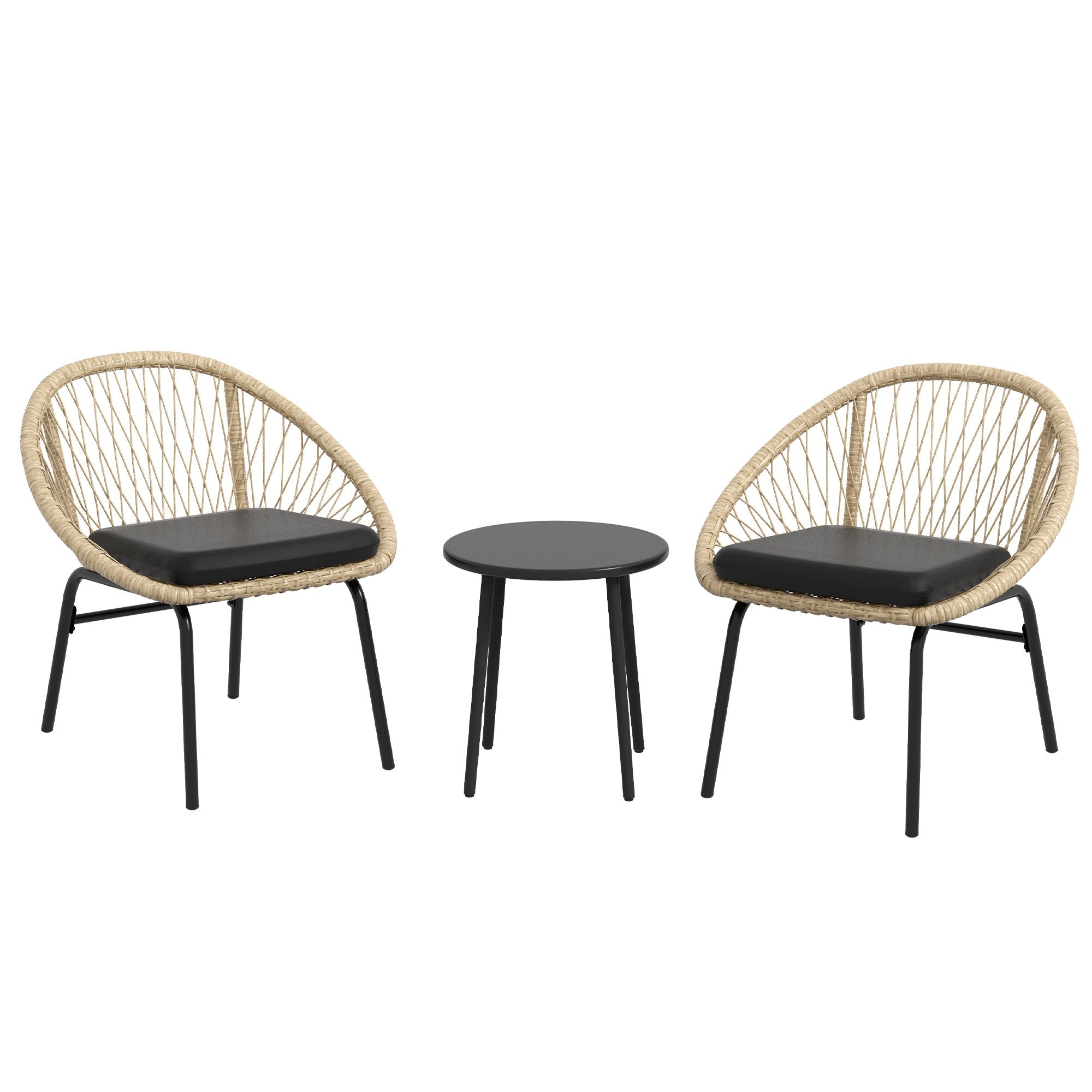 3-piece Rattan Garden Furniture Set with Coffee Table & 2 Chairs, Weatherproof, Yellow Polyester
