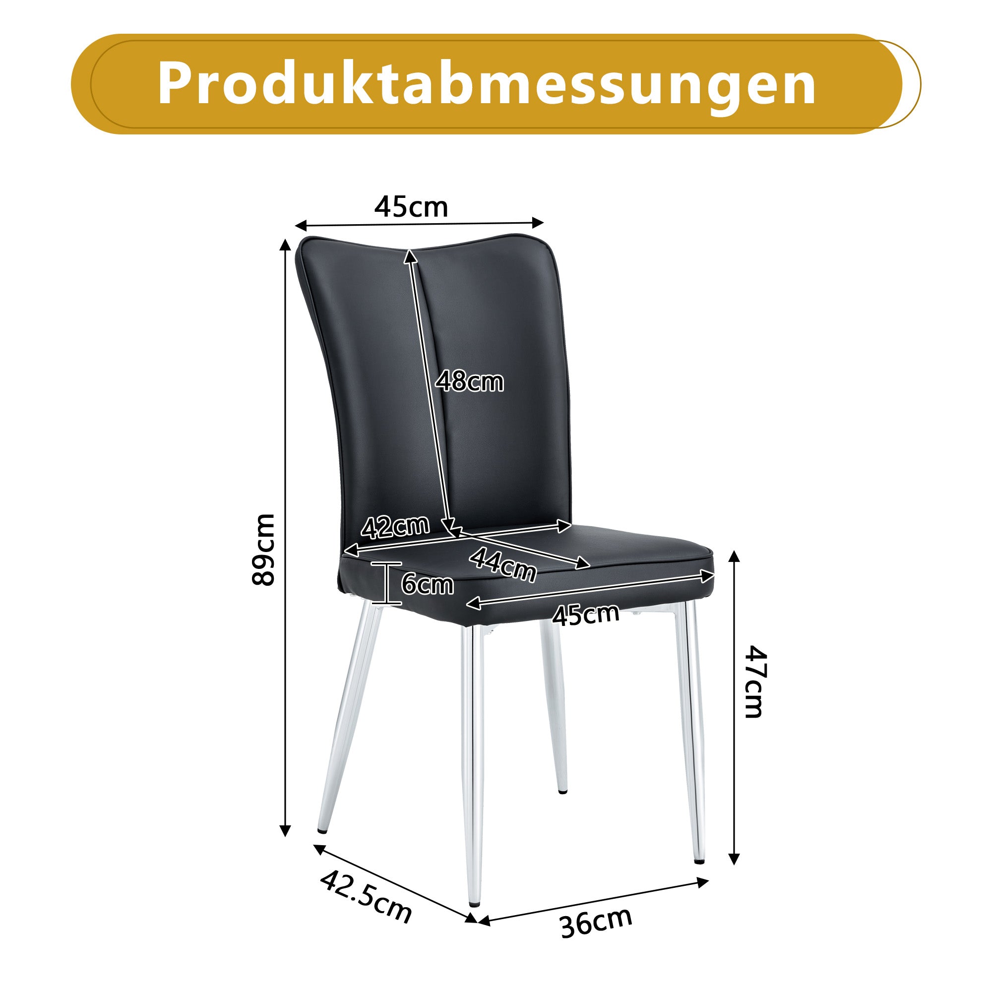 2 Dining Chairs Modern PU Silver Metal Legs 89cm High - Black
