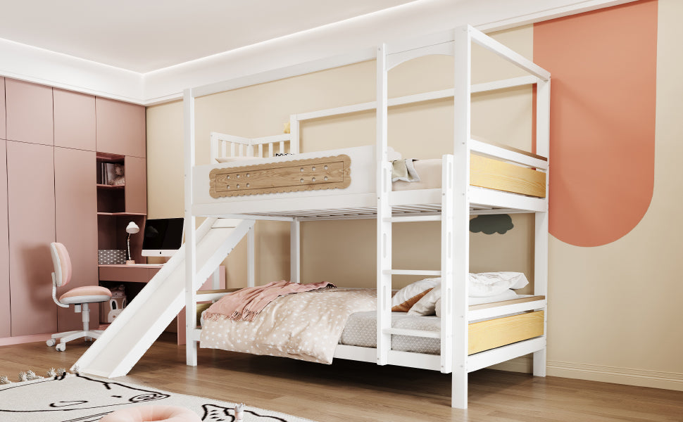 Children's Bunk Bed 90x200cm House Frame Slide Safety Ladder Wood Color
