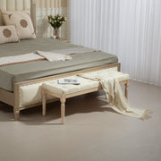 Vintage Bed End Bench Button Tufted Upholstered Wooden Cream White