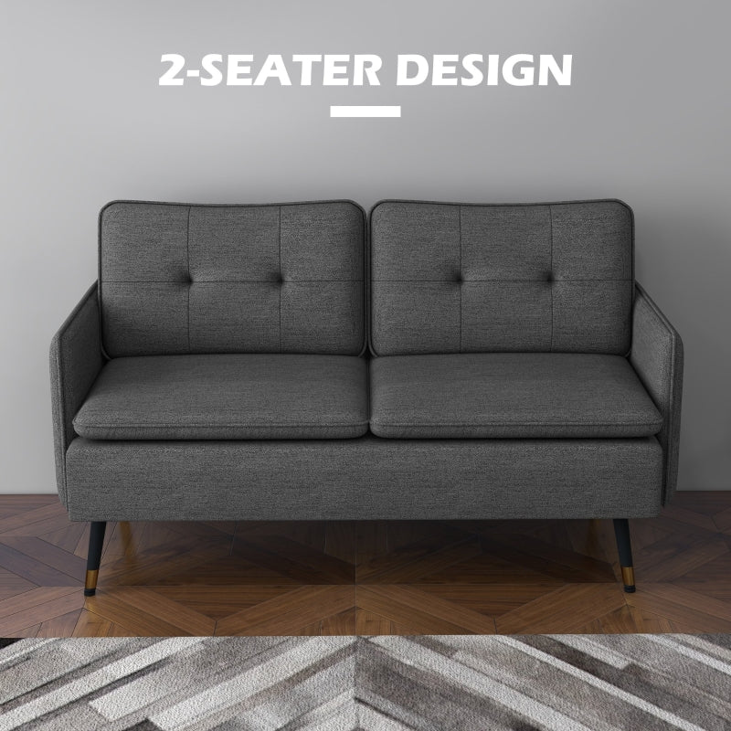 Modern Two Seater Sofa, Button Tufted Loveseat, Dark Grey