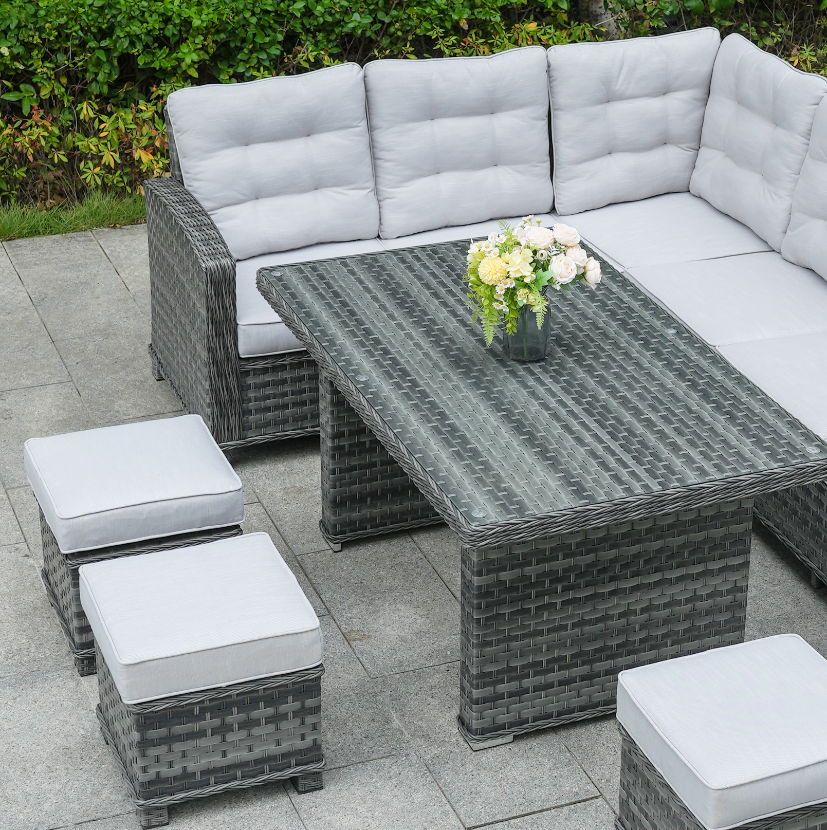 Ravenna - Corner Sofa Set with Rectangular Table (Grey)