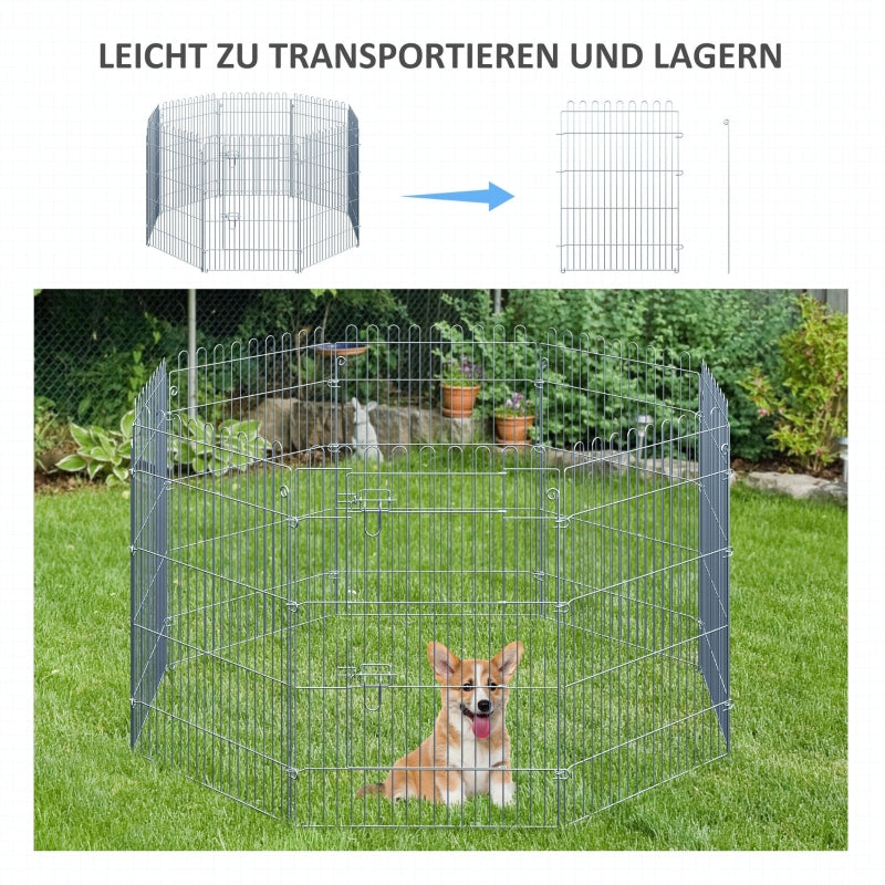 Außengehege, 8-teiliger Welpenauslauf & Laufgitter, Metall