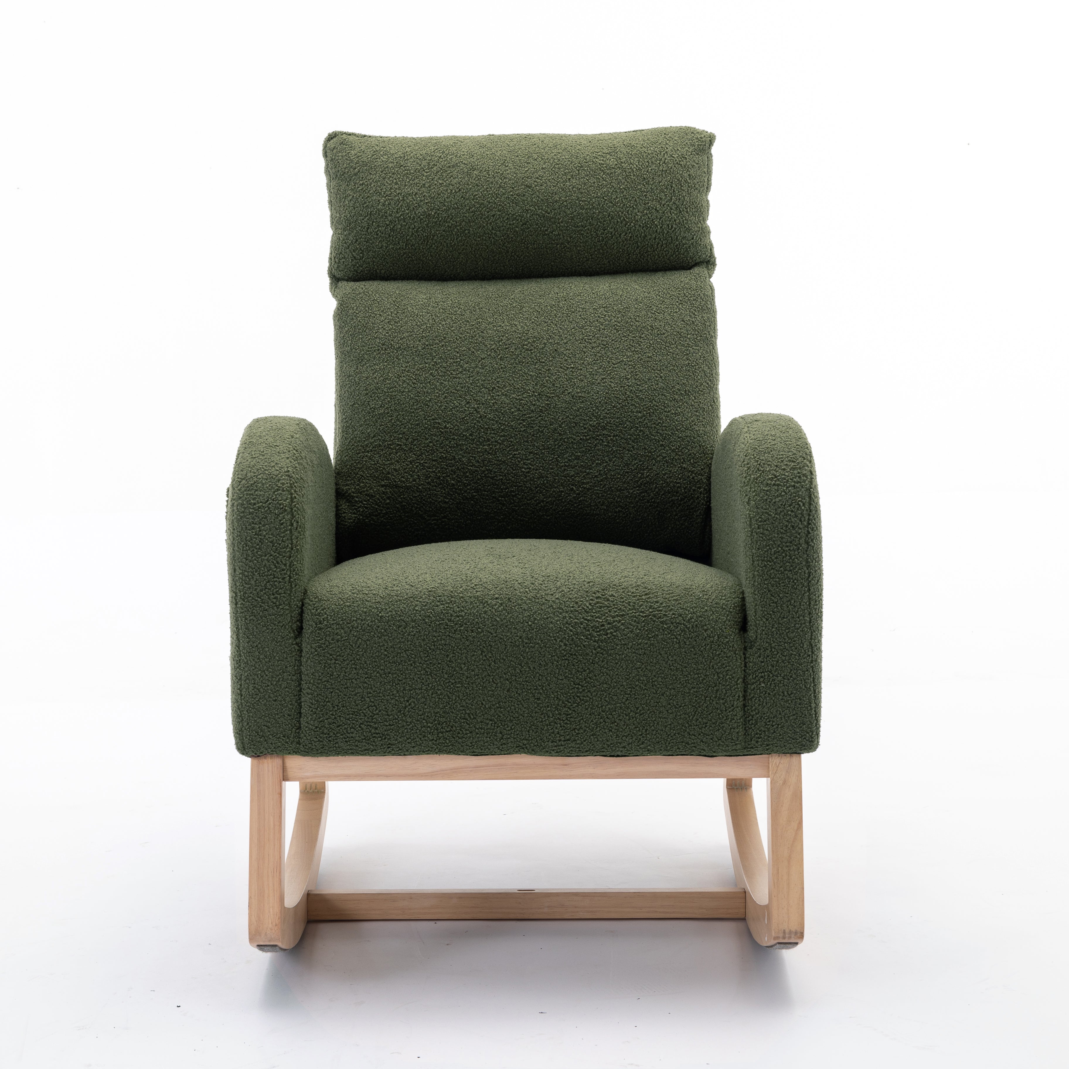 Mid Century Modern Teddy Fabric Upholstered Rocking Chair Padded Seat For Living Room Bedroom, Green