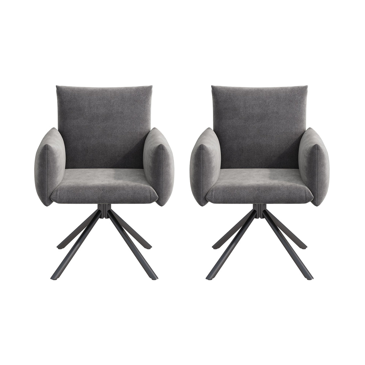 Set of 2 Swivel Chairs Upholstered Metal Legs Lumbar Support - Velvet Grey