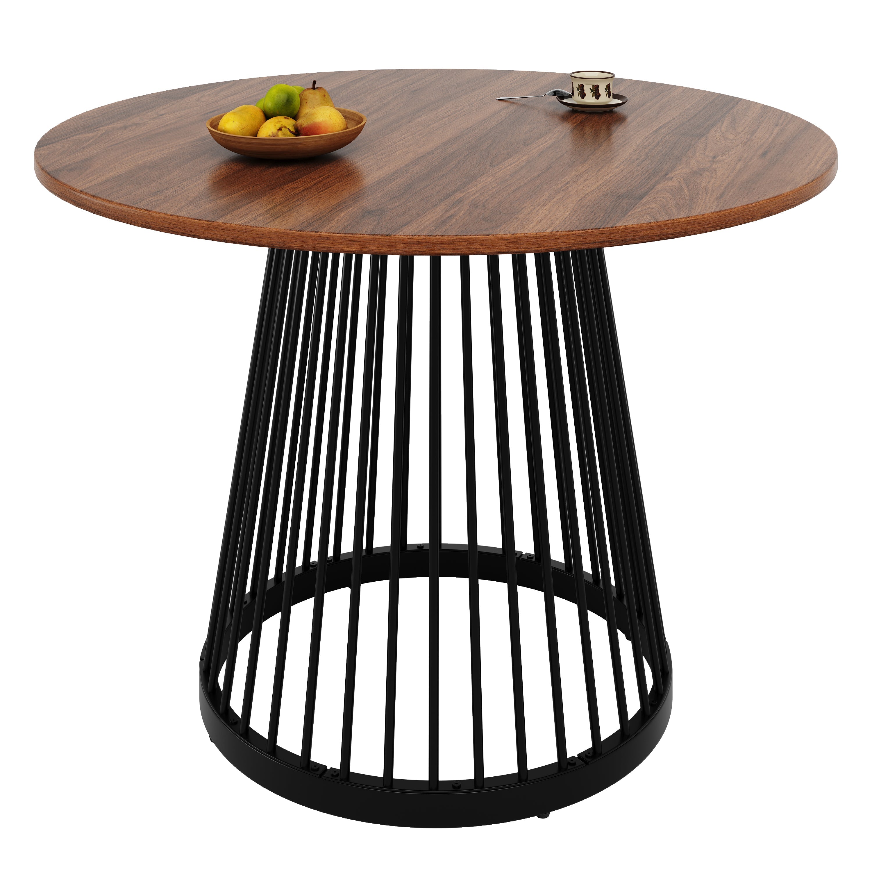 Round Dining Table 80x80cm 4-Person Walnut MDF/Black Metal Legs