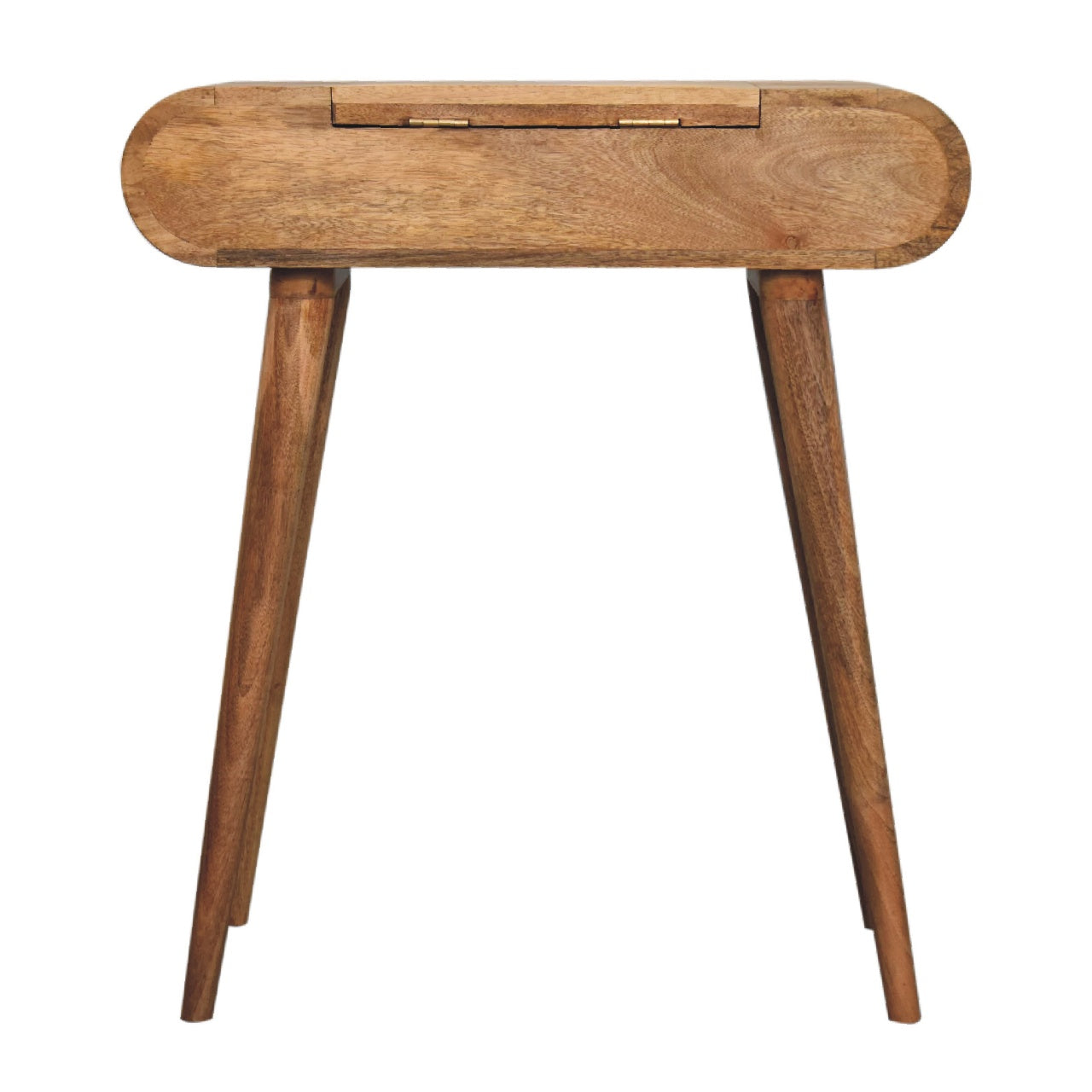 Solid Wood Mini Round Dressing Table, 1 Drawer, Nordic Legs, Brown
