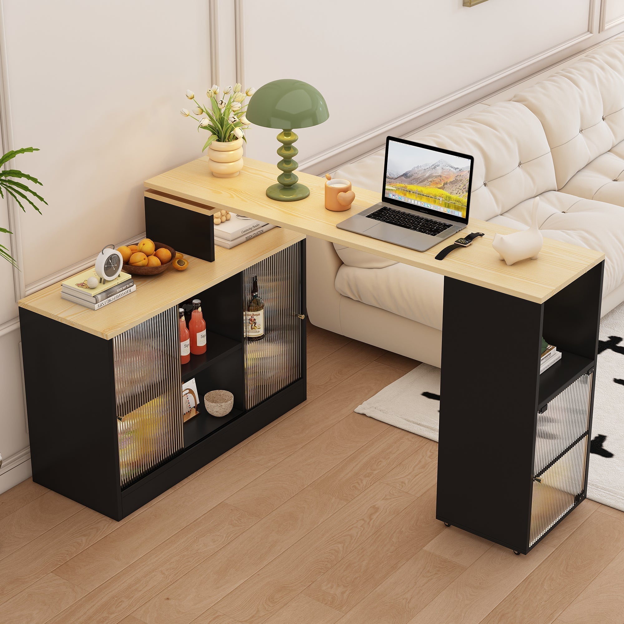 Extendable Bar Table Movable Swivel Storage Black