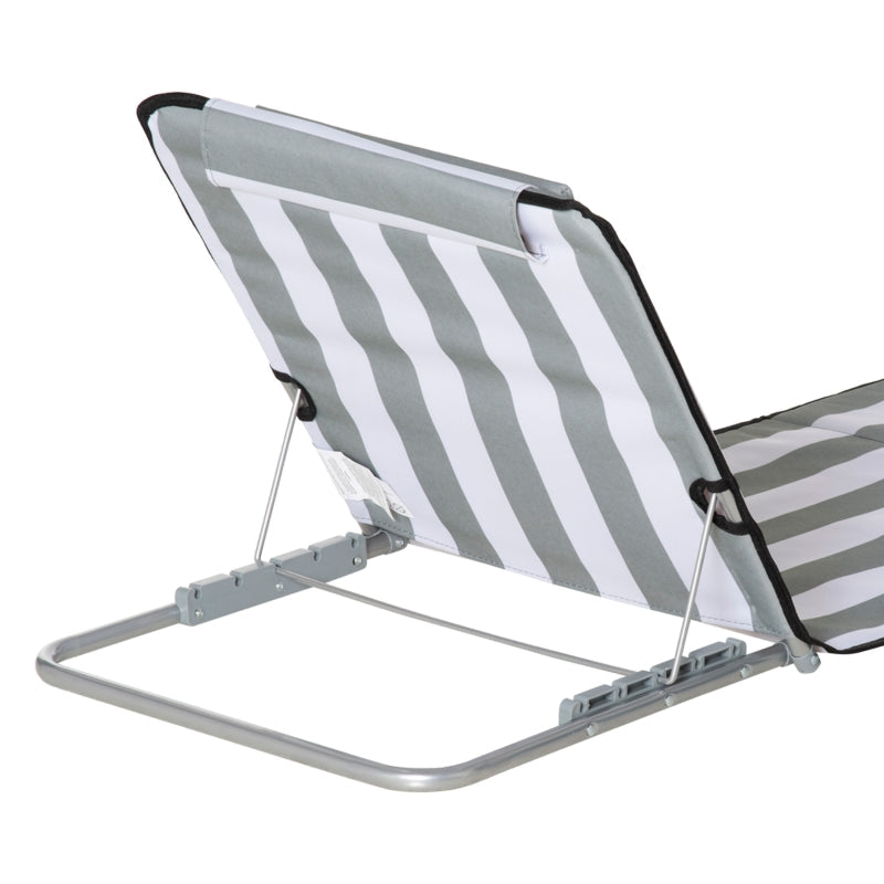 Folding Sun Lounger Adjustable Backrest Headrest Carrying Bag - Light Grey