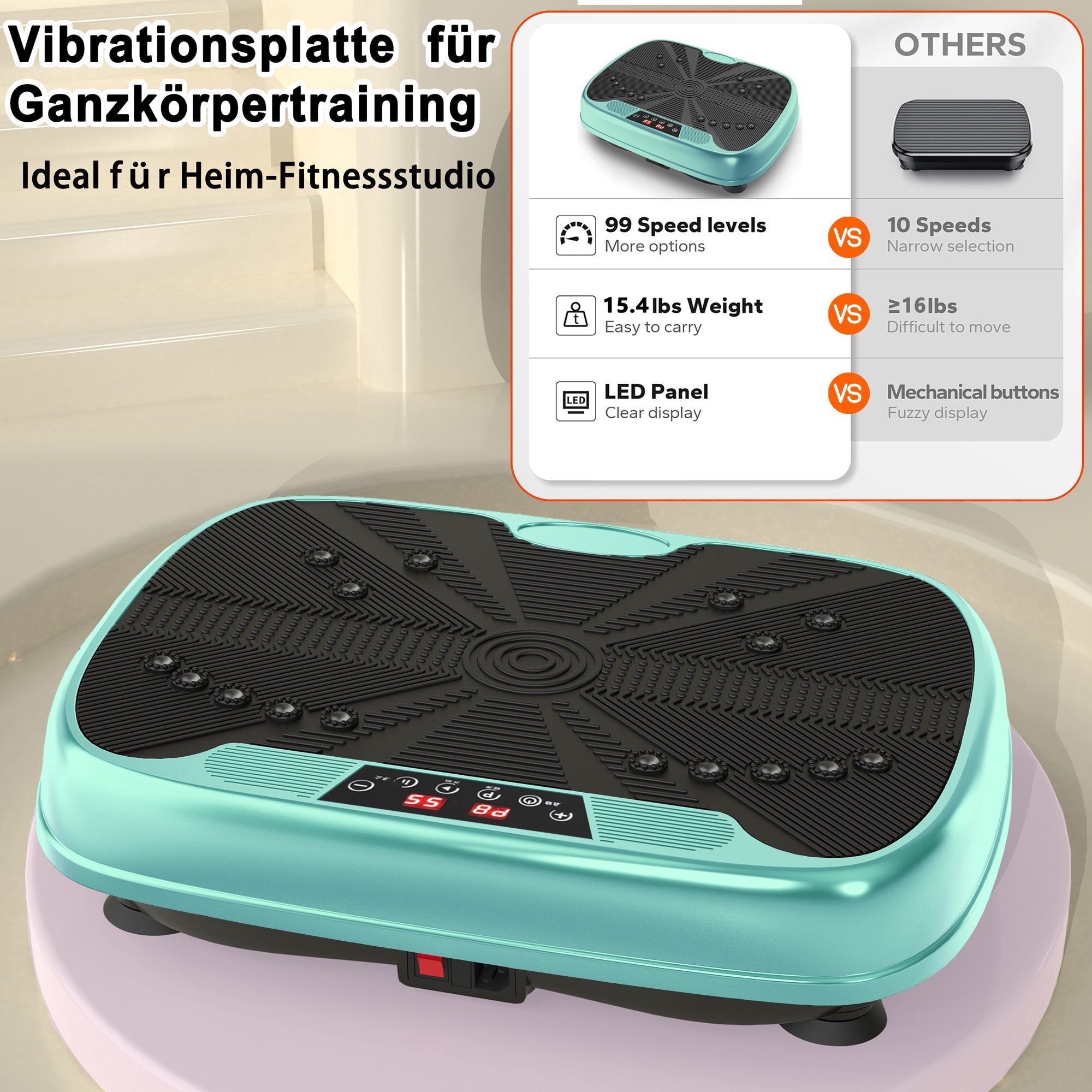 Vibration Plate Training Device, Whole Body Fitness Platform with Resistance Bands, Home Equipment