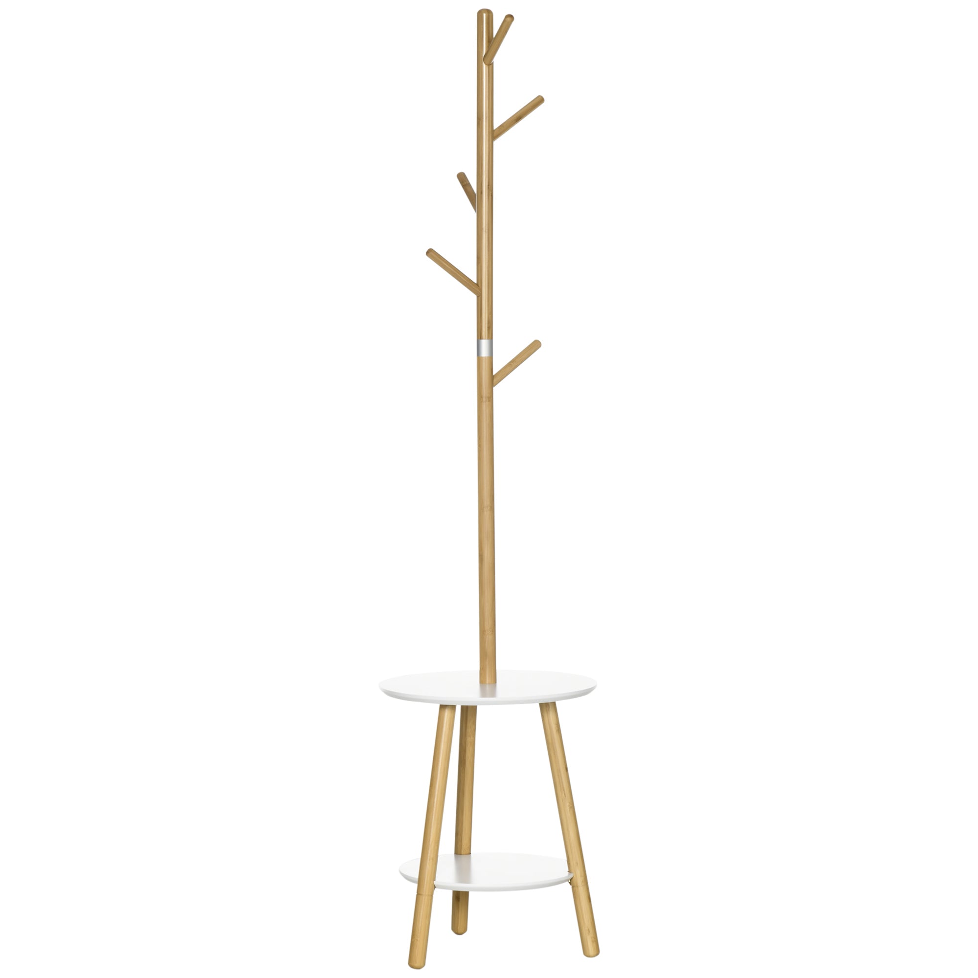 Coat Rack, 5 Hooks, Side Table, 171cm, Natural White