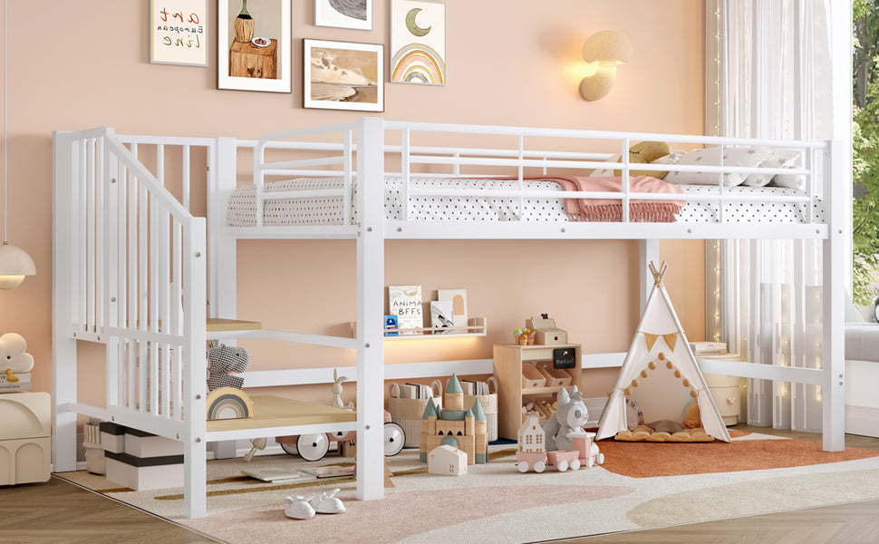 Loft Bed with Storage Stairs, 90 x 200 Semi-High, White