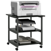 Three-Tier Printer Stand with Wheels, Steel Black