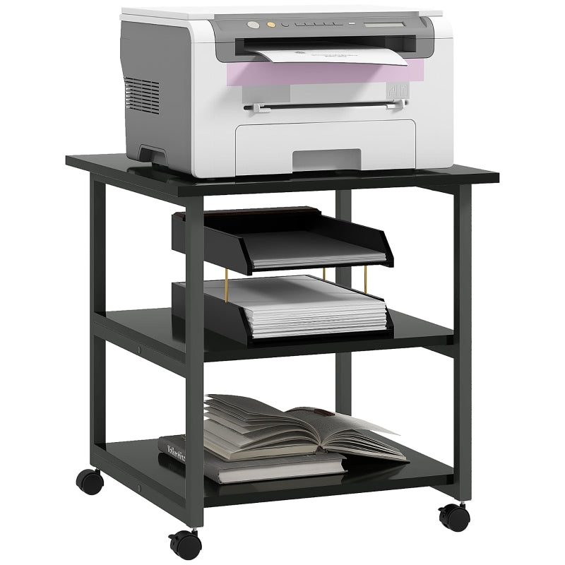 Three-Tier Printer Stand with Wheels, Steel Black