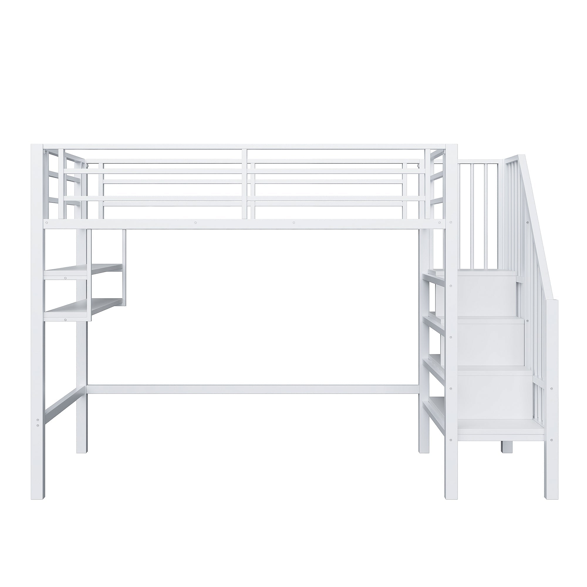 Loft Bed 90x200cm Storage Ladder Shelves - White