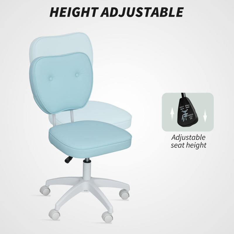 Vanity Office Chair, Adjustable Height Armless Swivel Computer Chair, PU Leather Blue