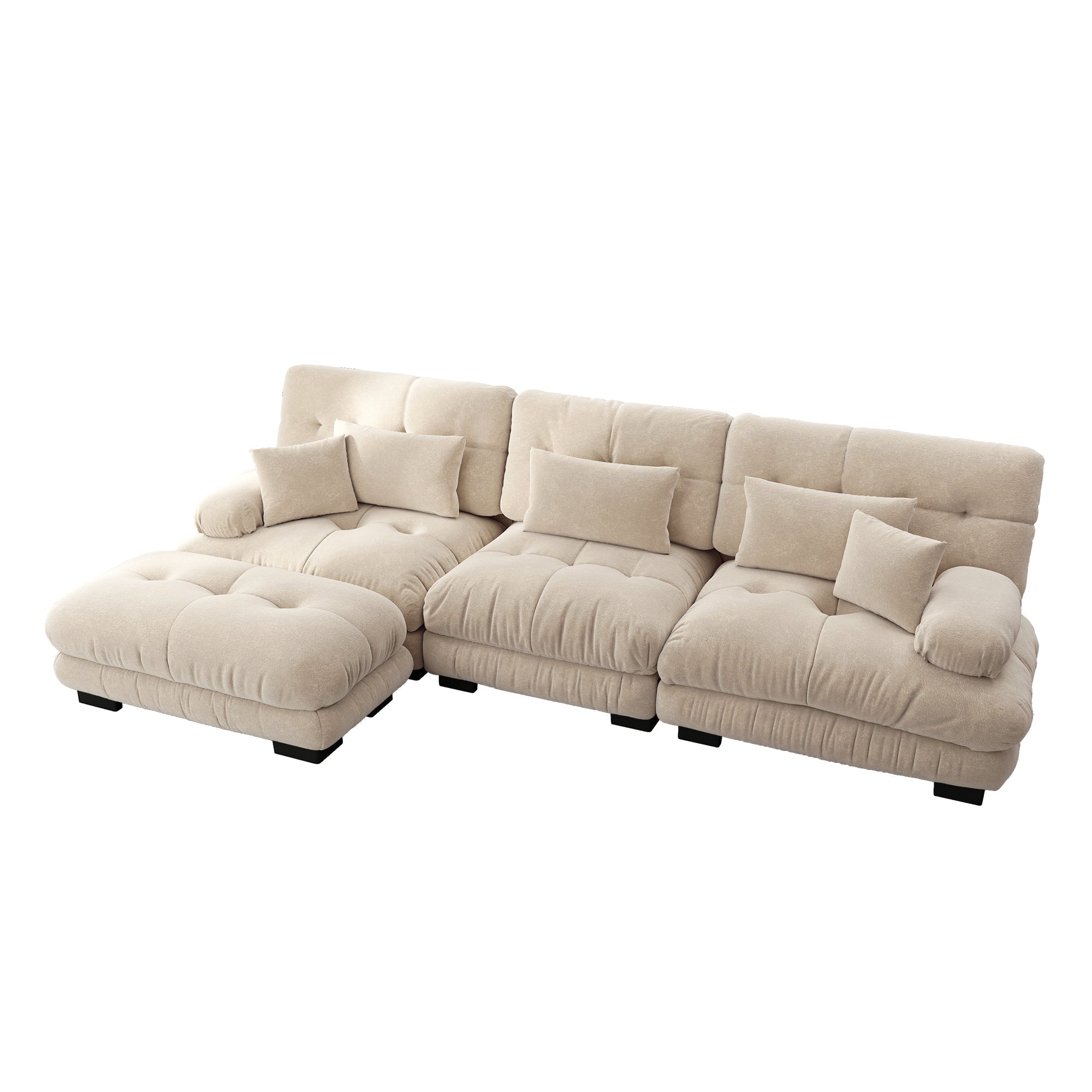 Luxurious Modular Corner Sofa L-Shaped Deep Sleeper Ottoman, Corduroy Chenille Light Brown