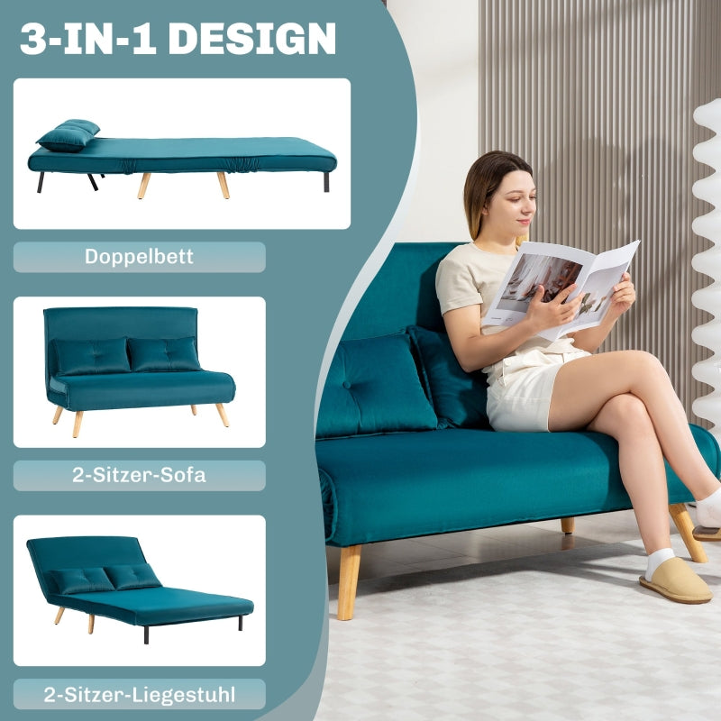 2-seater Sofa Bed, Convertible with Adjustable Backrest, Dark Green Fabric