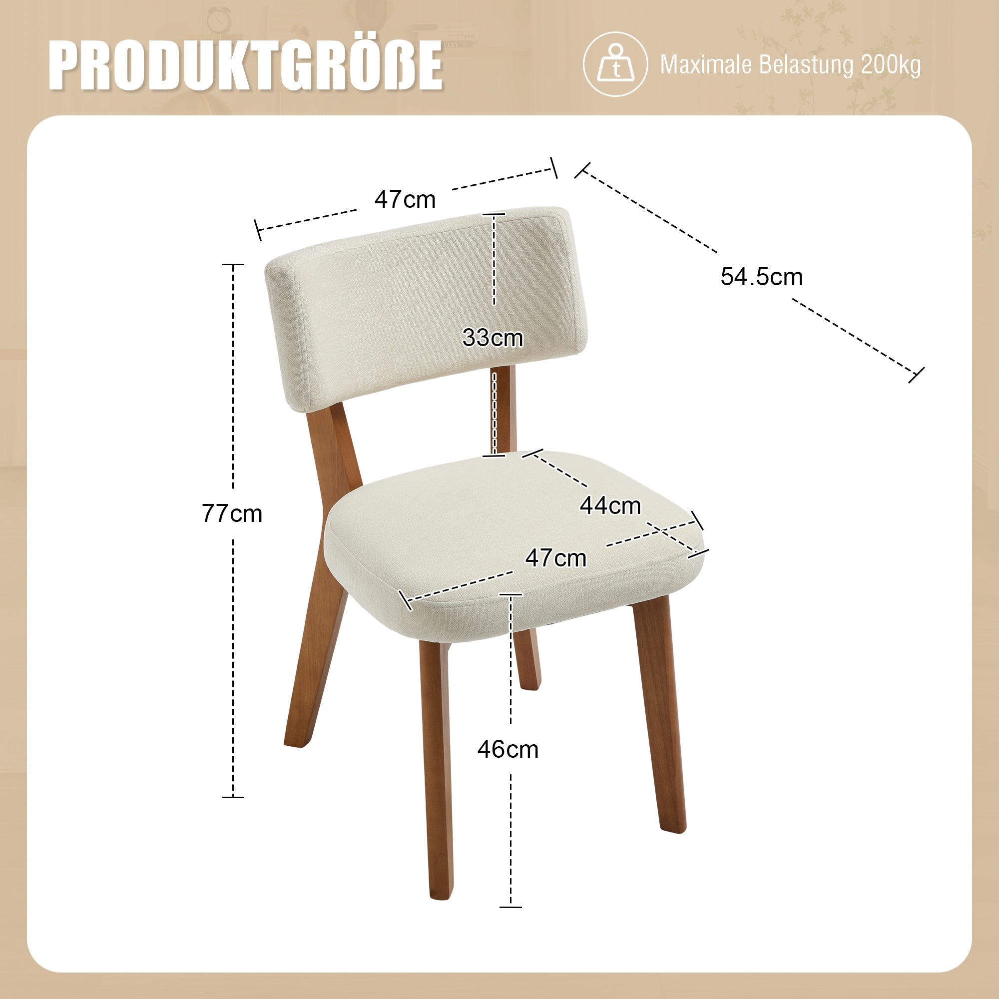 Modern Mid-Century Dining Chair Set of 2, Solid Wood Legs, Fabric Upholstered
