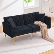 Loveseat, 2-Seater Sofa Bed with Adjustable Backrest, Black Velvet