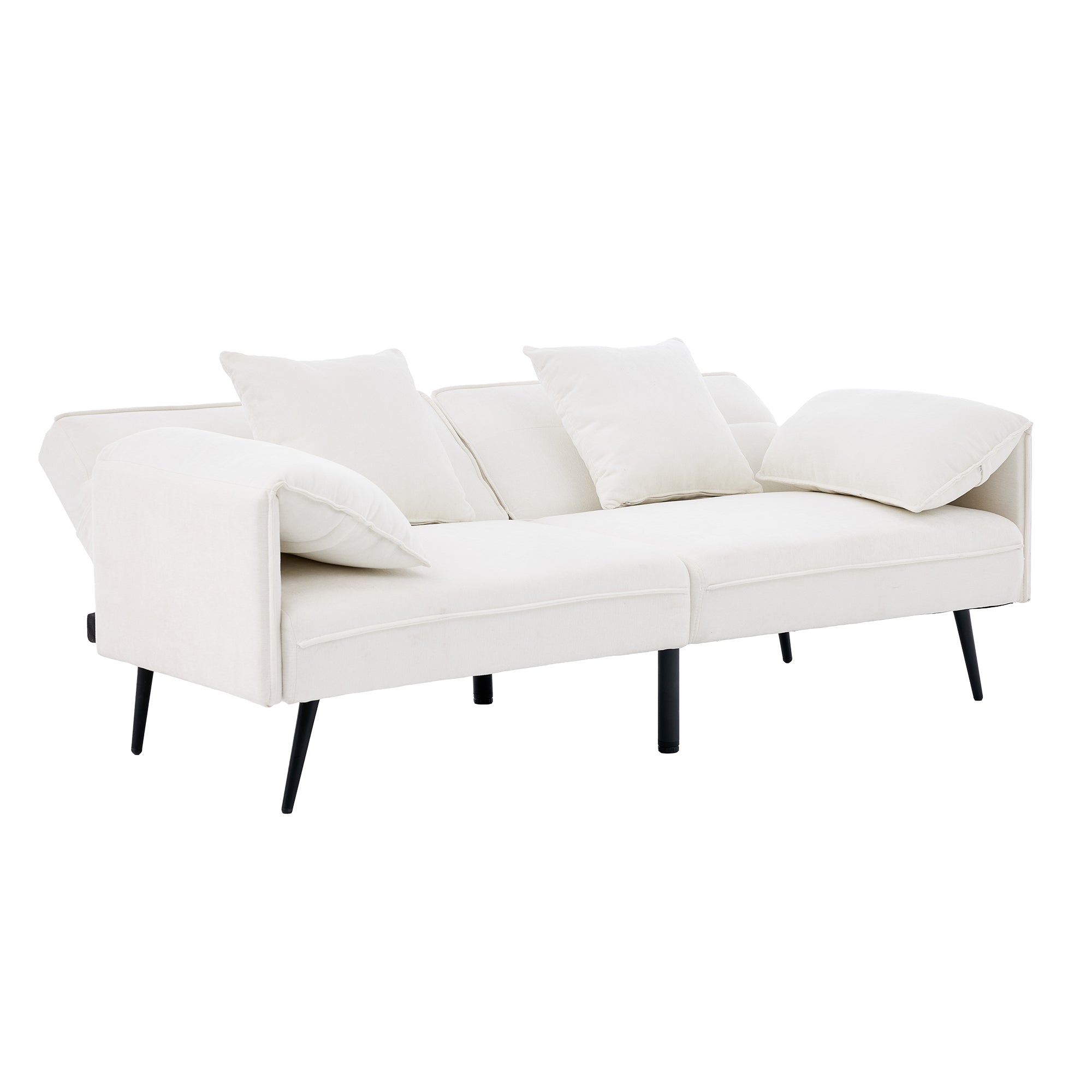 2-Seater Sleeper Sofa with 3-Position Adjustable Backrest, White