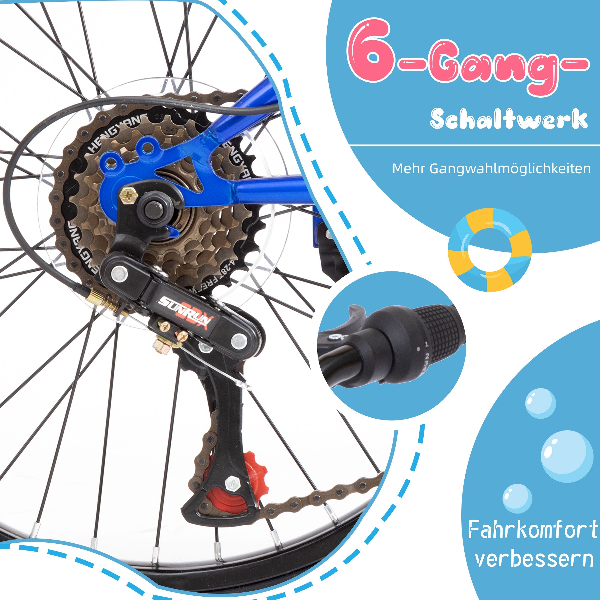 20-inch Children's Mountain Bike with 6-Speed Derailleur and V-Brakes