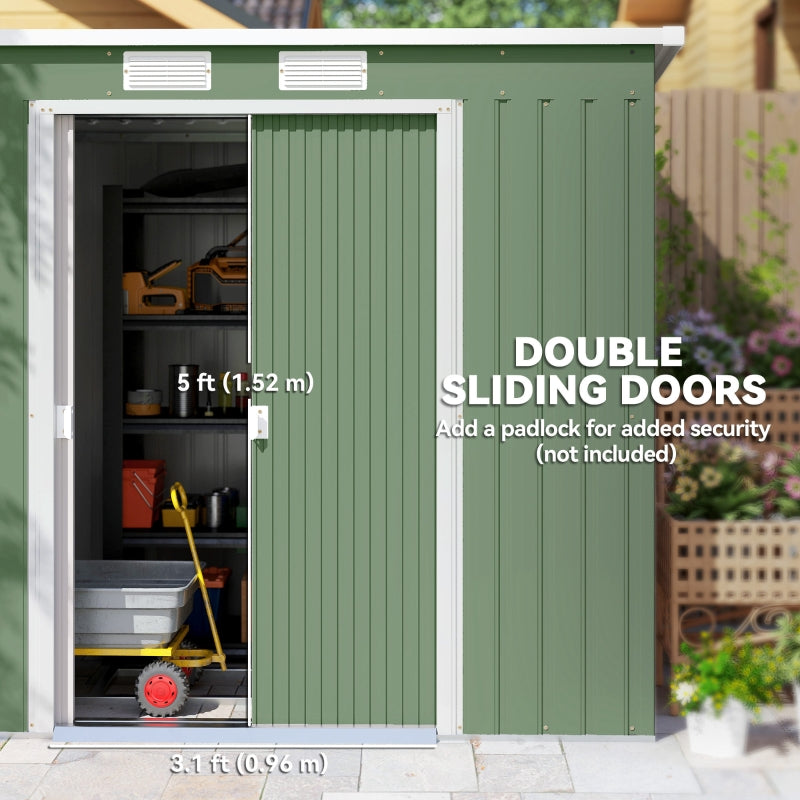 Garden Shed 7x4ft Galvanised Steel with Foundation Kit Green