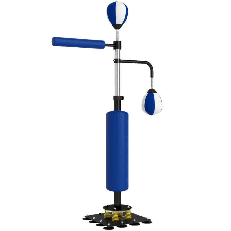 Boxing Stand Adjustable Height with Two Speedballs, Rotating Bar, Kick Pads Steel, Blue