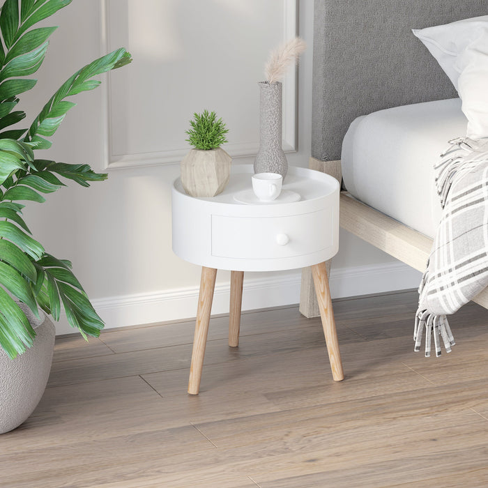 Coffee Table with Drawer, Round Side, 50 kg, White