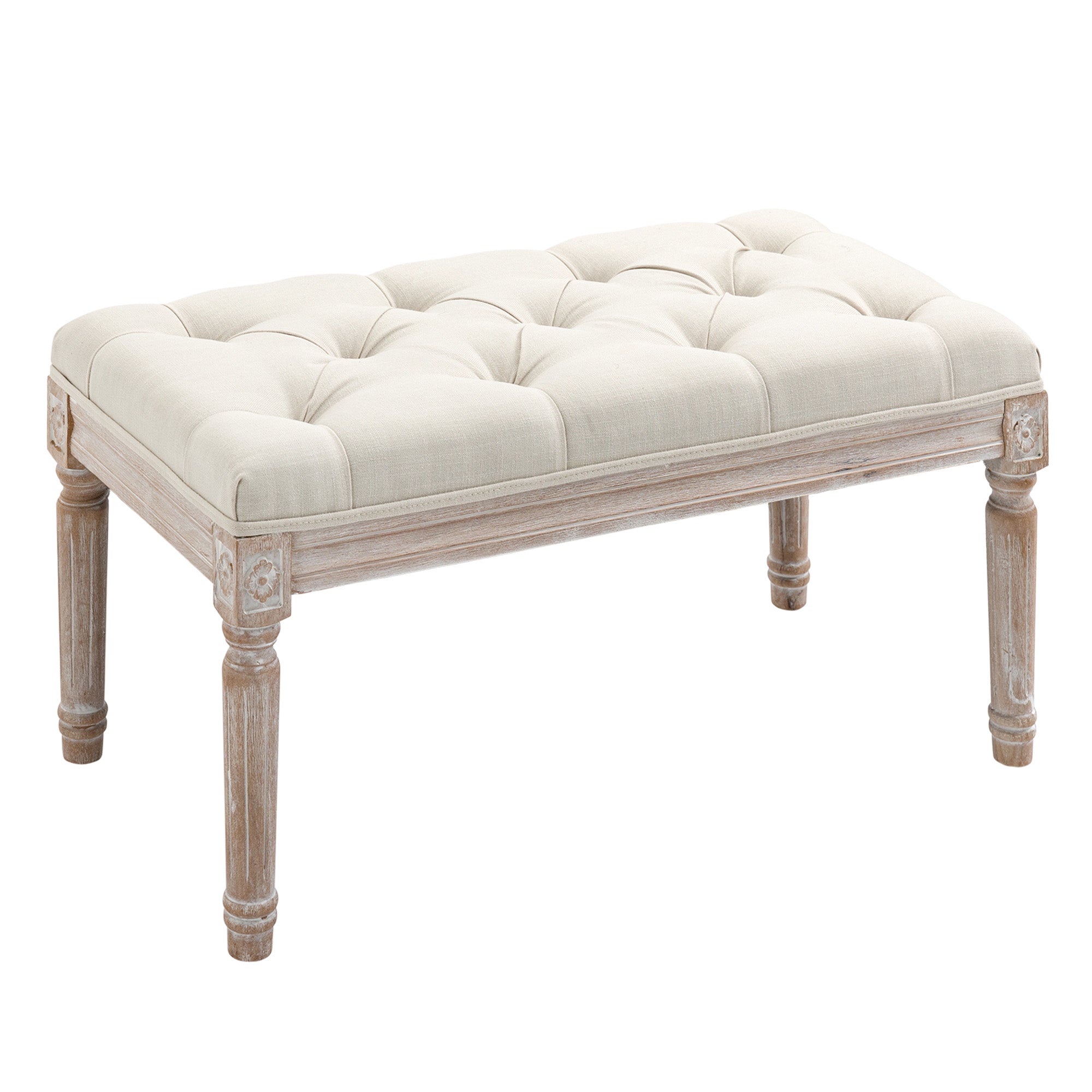 End of Bed Bench, 80cm Tufted Window Seat for Bedroom/Hallway, Cream White
