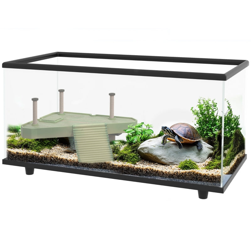 50L Turtle Tank Aquarium with Basking Platform, Easy Drainage, Thermometer, Glass