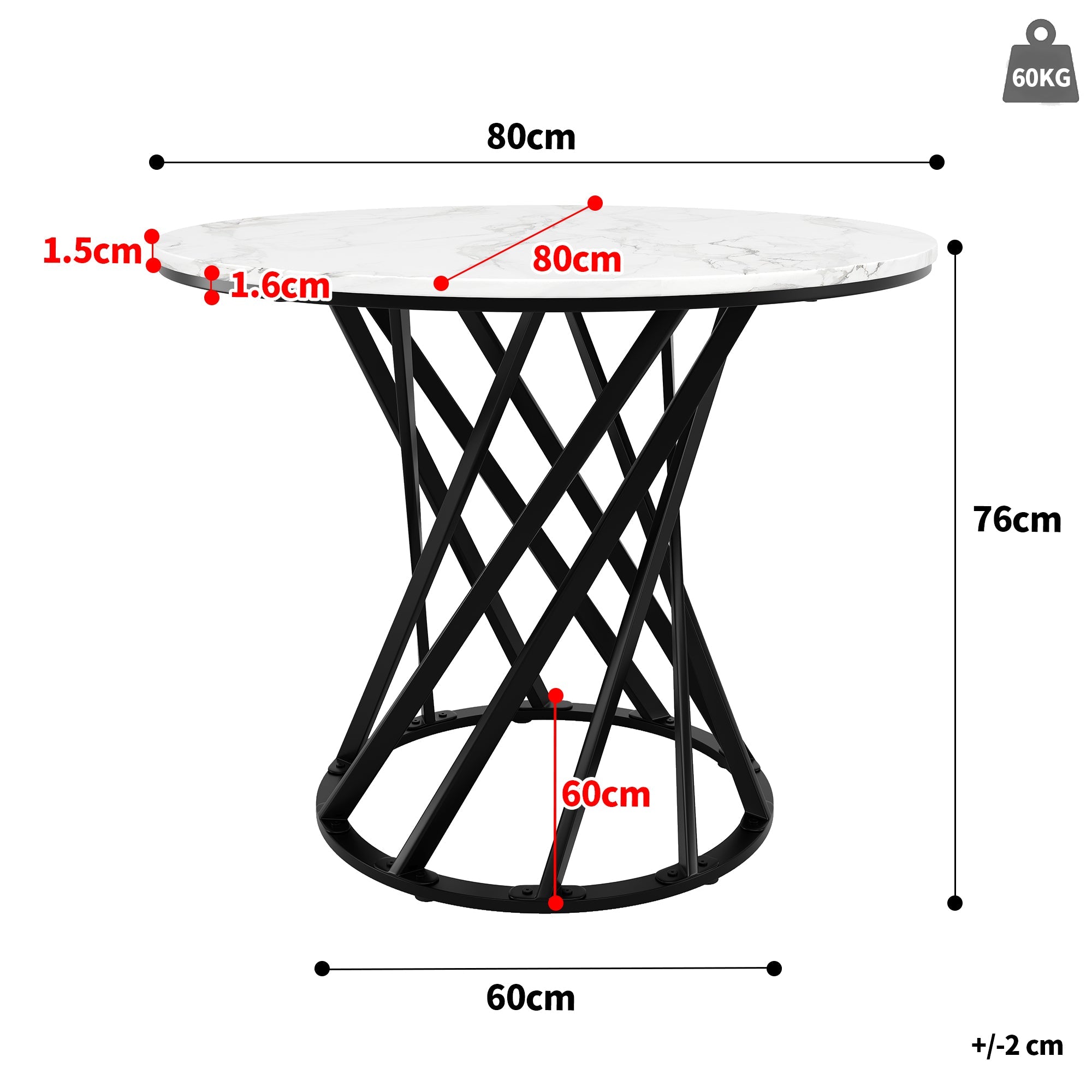 Dining Table Set 5-piece Round 80cm 4 Chairs Black Metal Legs White MDF Velvet