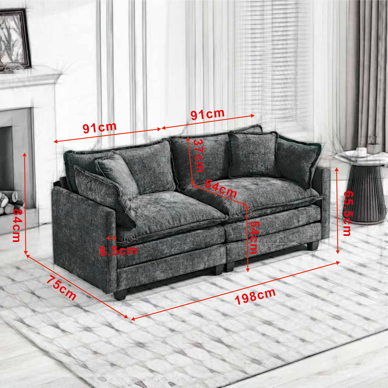 Cloud Sofa Loveseat, Modern Sectional Couch with Double Layer Upholstered Cushion, Green Chenille Fabric