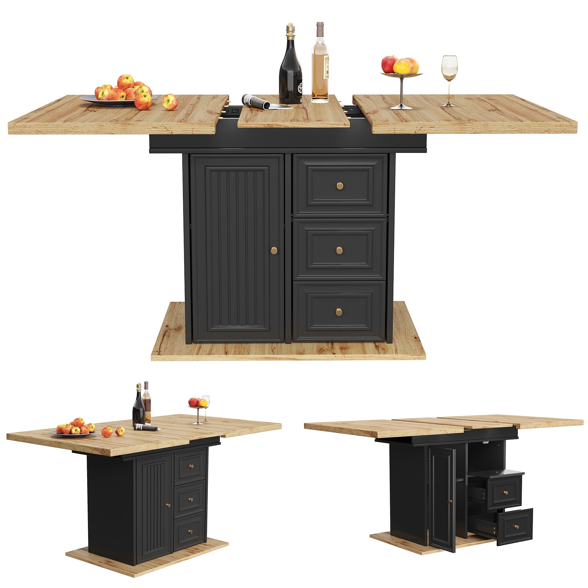 Extendable Dining Table with LED Lighting, 110-140cm, Seats 6, Wood Finish