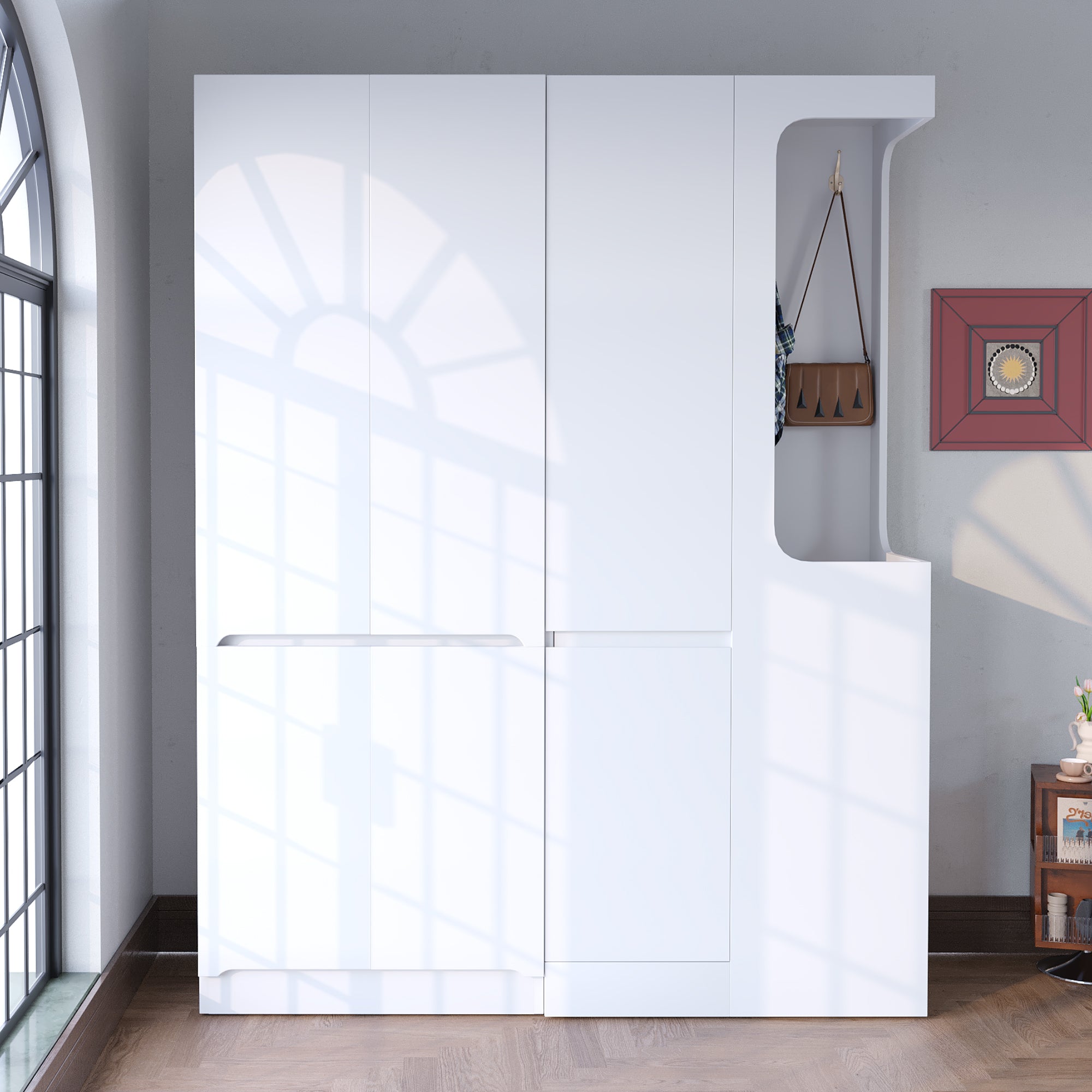 Extra-Large Wardrobe with Drawers and Storage Compartments, 140x40x170cm, White