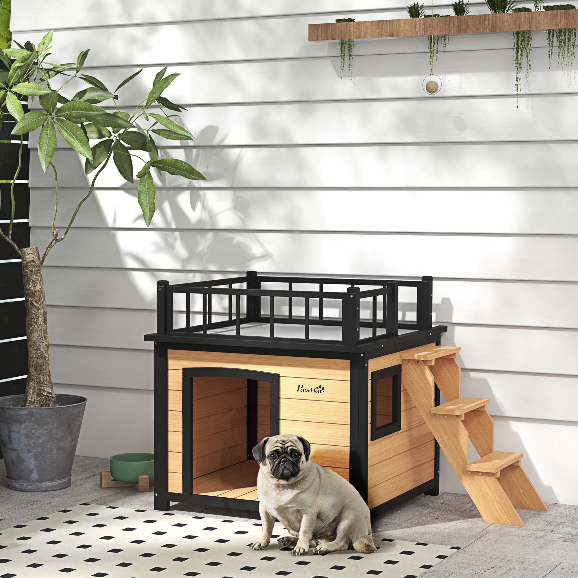 Dog Kennel, Balcony Stairs Window, Fir Wood Yellow