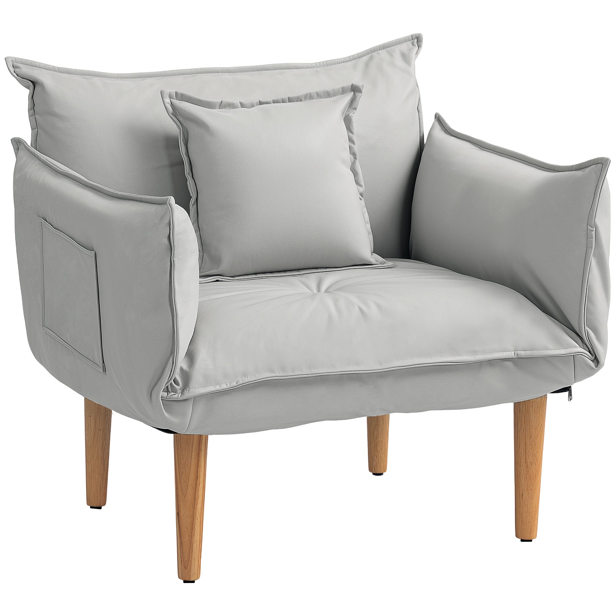 2-in-1 Armchair, Adjustable Backrest, Microfiber Cloth, Light Grey